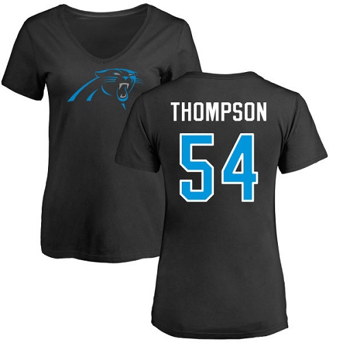 Carolina Panthers Black Women Shaq Thompson Name and Number Logo Slim Fit NFL Football #54 T Shirt